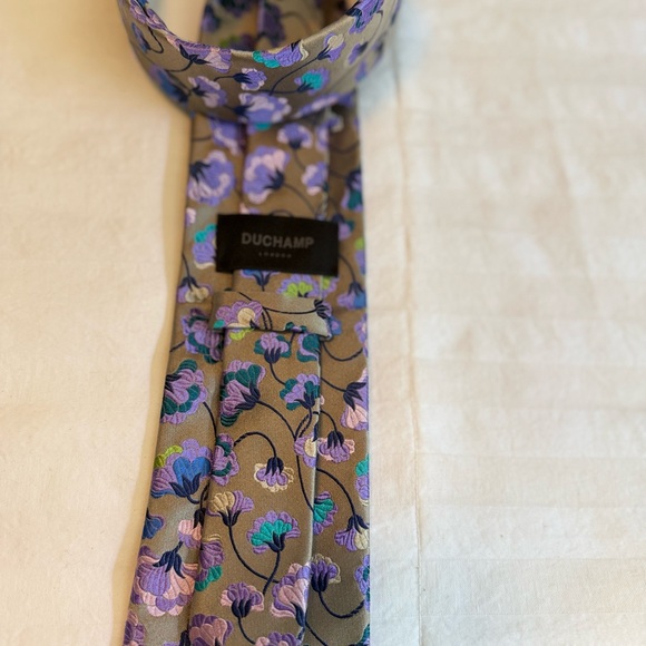 Duchamp Brown and Purple Floral Tie - Picture 2 of 2